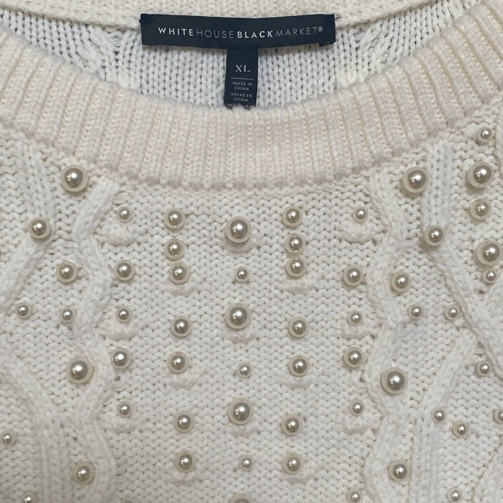 White House Black Market Cream Cable Knit Crew Neck Sweater - Picture 2 of 7